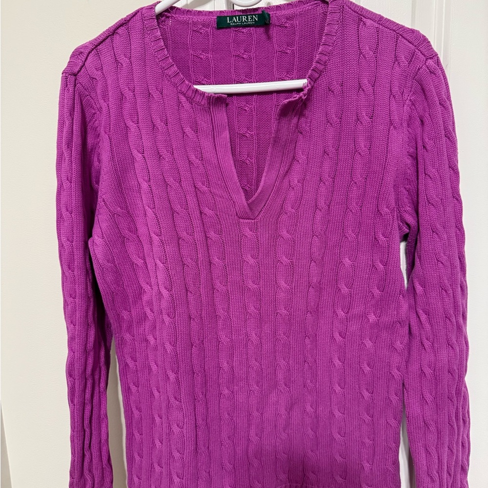 Ralph Lauren Women's V-Neck Sweater in Bold Purple